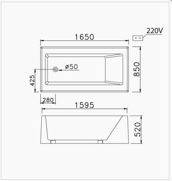 Bồn Tắm Massage Đèn Đơn Lập - MT0660C - Ảnh 2