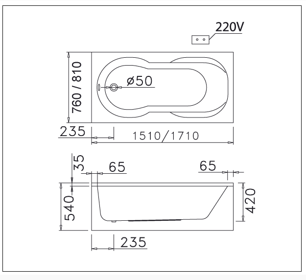 Bồn Tắm Chân Yếm - AT0370L/R - Ảnh 2