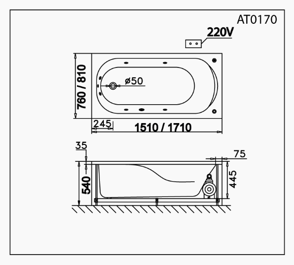 Bồn Tắm Không Chân - Không Yếm - AT0170 - Ảnh 2