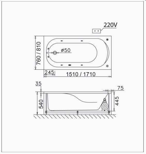 Bồn Tắm Massage Chân Yếm - MT0170L/R - Ảnh 2
