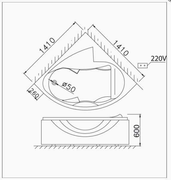 Bồn Tắm Góc Massage - Không Chân - Không Yếm - MT5140A - Ảnh 2