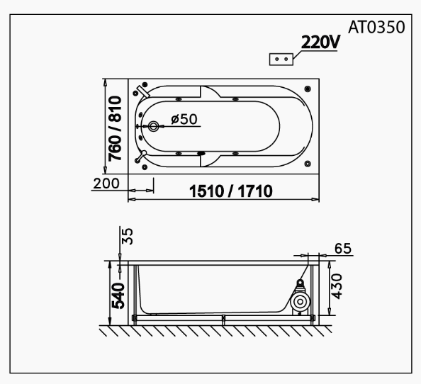 Bồn Tắm Không Chân - Không Yếm - AT0350 - Ảnh 2