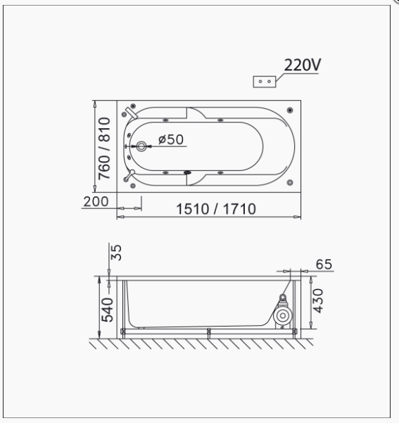Bồn Tắm Massage Chân Yếm - MT0250L/R - Ảnh 2