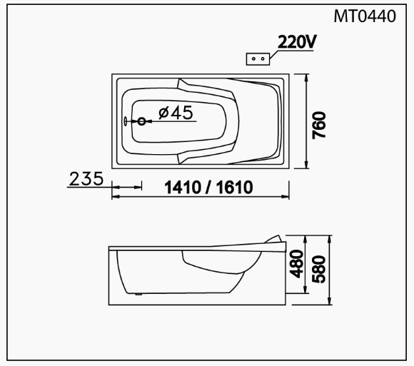Bồn Tắm Massage Không Chân - Không Yếm - MT0440 - Ảnh 2