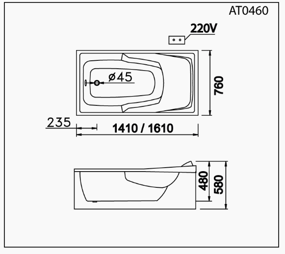 Bồn Tắm Massage Không Chân - Không Yếm - MT0460 - Ảnh 2