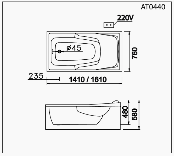 Bồn Tắm Không Chân - Không Yếm - AT0440 - Ảnh 2