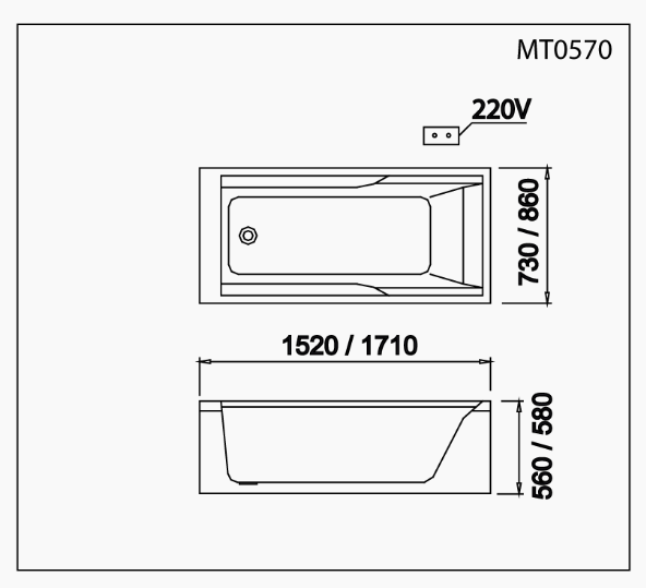 Bồn Tắm Massage Không Chân - Không Yếm - MT0570 - Ảnh 2