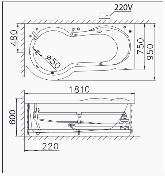 Bồn Tắm Massage Chân Yếm - MT3180L/R - Ảnh 2