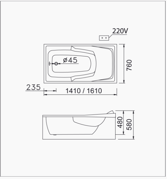 Bồn Tắm Massage + Massage Hơi Không Chân - Không Yếm - MT211SAL/SAR - Ảnh 2