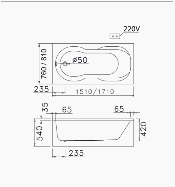 Bồn Tắm Massage Chân Yếm - MT0370L/R - Ảnh 2