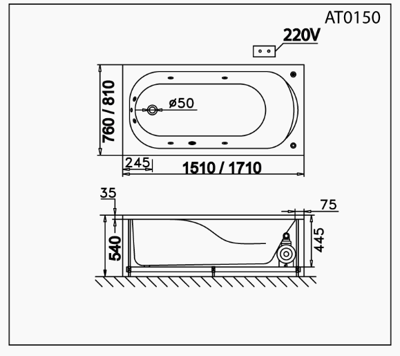 Bồn Tắm Chân Yếm - AT0150L/R - Ảnh 2