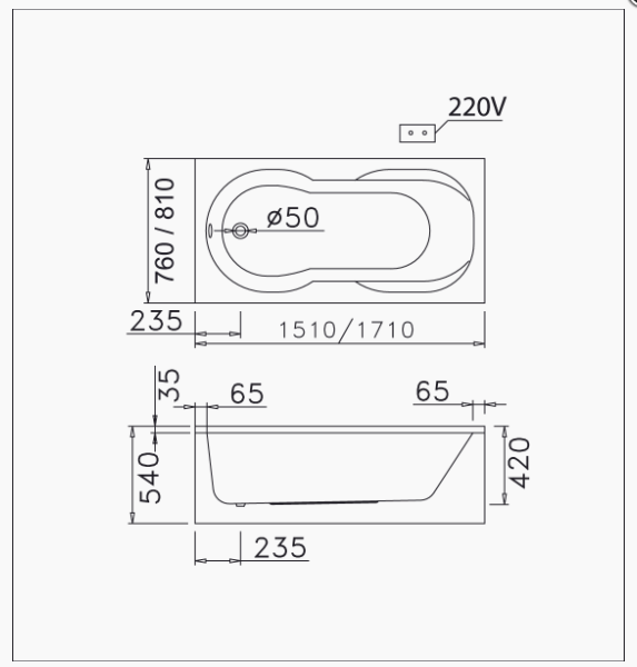 Bồn Tắm Massage Chân Yếm - MT0350L/R - Ảnh 2