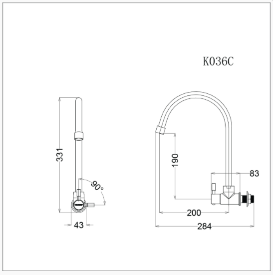 Vòi Bếp Lạnh Gắn Tường - K036C - Ảnh 2