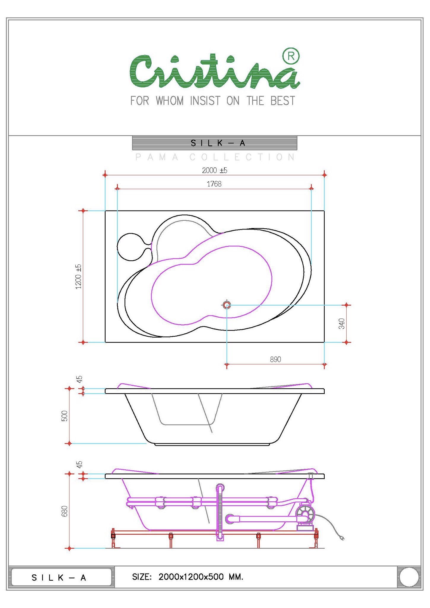 BỒN TẮM ÂM MASSAGE CRISTINA - SILK A - CT-SI-A 200120 - Ảnh 3