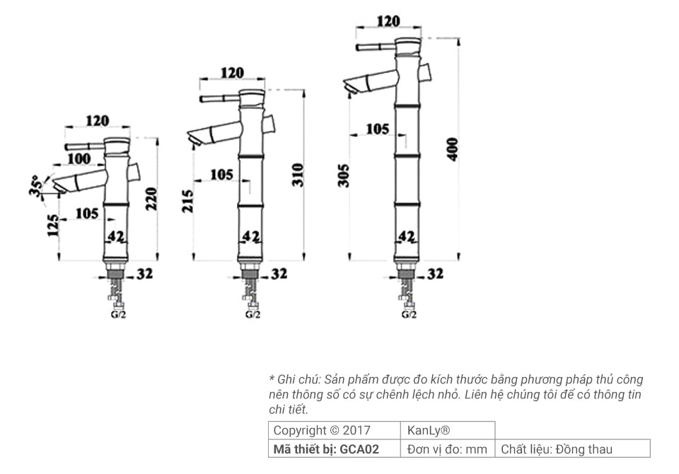Vòi Lavabo nóng lạnh bằng đồng thân cao KANLY - GCA02 - Ảnh 4