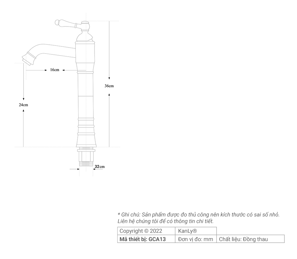 Vòi Lavabo nóng lạnh bằng đồng thân cao KANLY - GCA13 - Ảnh 6