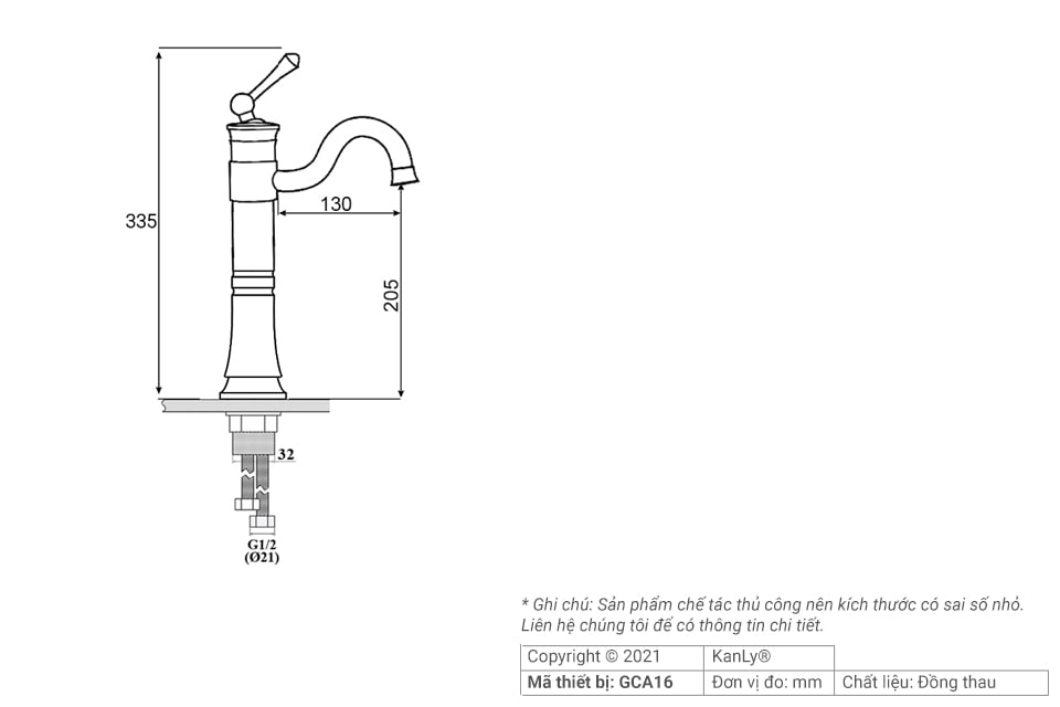 Vòi Lavabo nóng lạnh bằng đồng thân cao KANLY - GCA16 - Ảnh 4