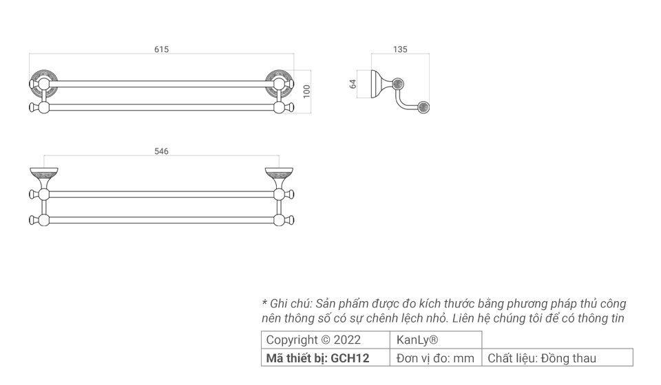 THANH TREO KHĂN ĐÔI BẰNG ĐỒNG KANLY - GCH12 - Ảnh 4