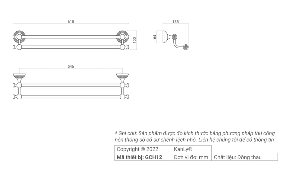 THANH TREO KHĂN ĐÔI BẰNG ĐỒNG KANLY - GCH12 - Ảnh 2