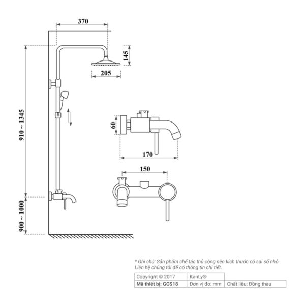 SEN TẮM ĐỨNG NÓNG LẠNH BẰNG ĐỒNG KANLY - GCS18 - Ảnh 2