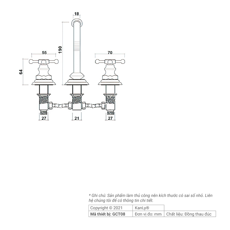 Vòi Lavabo âm tường nóng lạnh bằng đồng KANLY - GCT08 - Ảnh 3