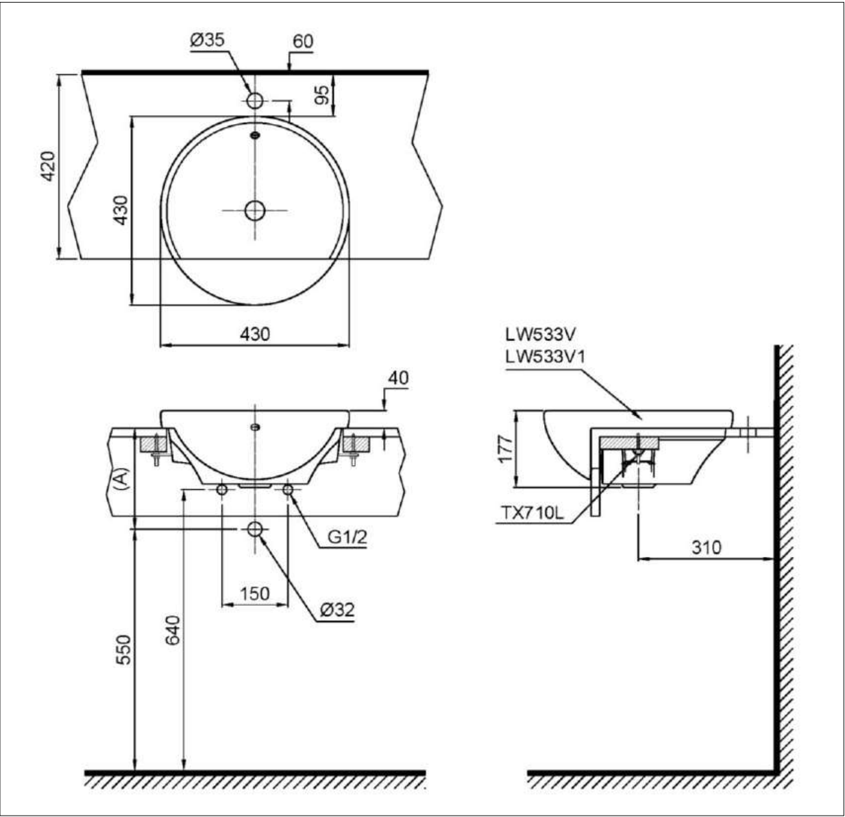 Chậu Lavabo TOTO LT533R#XW Bán Âm Bàn - Ảnh 2