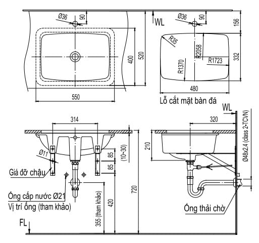 Chậu Rửa Lavabo Inax AL-2298V Âm Bàn AquaCeramic - Ảnh 2