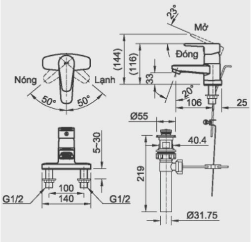 Vòi Chậu Nóng Lạnh INAX Series 1200 - Ảnh 2