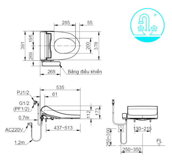 Bồn cầu hai khối, kết hợp nắp rửa điện tử INAX - AC-602+CW-H17VN - Ảnh 2