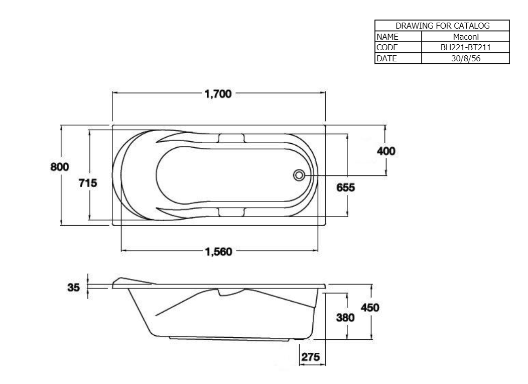 BỒN TẮM COTTO - MÀU TRẮNG - BT211PP(H) WH - Ảnh 2