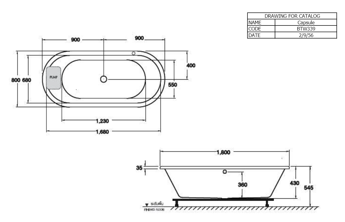 BỒN TẮM COTTO - MÀU TRẮNG - BTW339EL WH - Ảnh 2