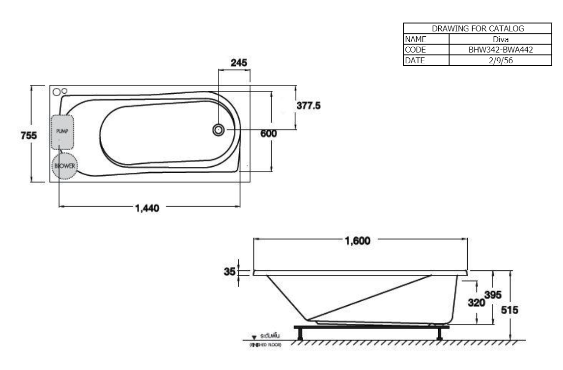 BỒN TẮM COTTO - MÀU TRẮNG - BWA442PP(H) WH - Ảnh 2