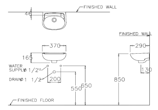 CHẬU RỬA MẶT COTTO - MÀU TRẮNG - C0051 - Ảnh 2