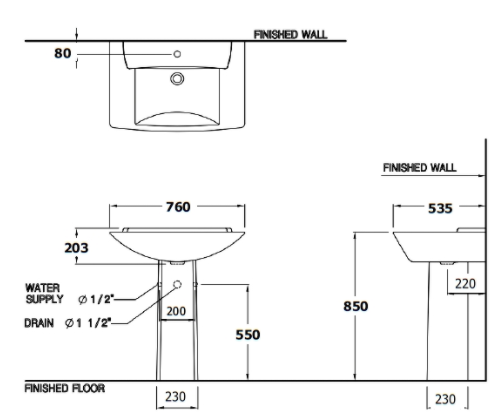 CHẬU RỬA MẶT COTTO - MÀU TRẮNG - C0104/C4014 - Ảnh 2