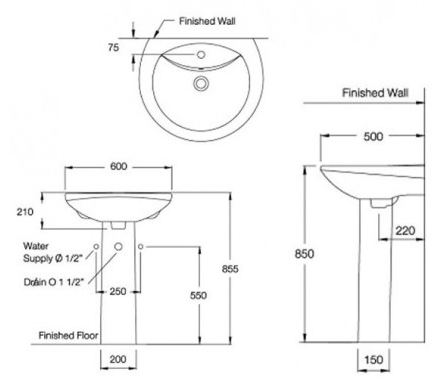 CHẬU RỬA MẶT COTTO - MÀU TRẮNG - C0107/C411 - Ảnh 2