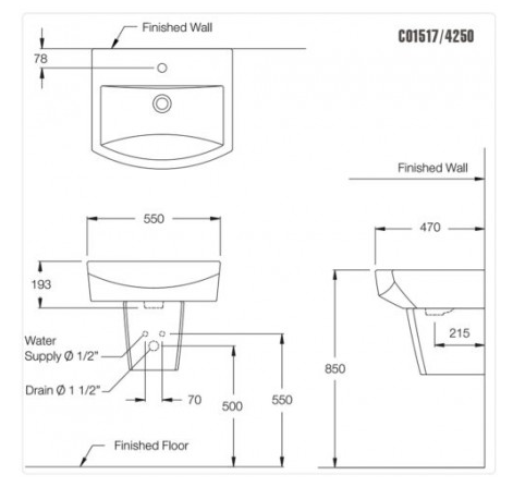 CHẬU RỬA MẶT COTTO - MÀU TRẮNG - C01517/C4250 - Ảnh 2