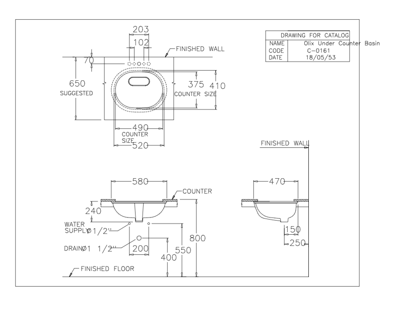 CHẬU RỬA LAVABO COTTO ÂM BÀN C01617 - Ảnh 4