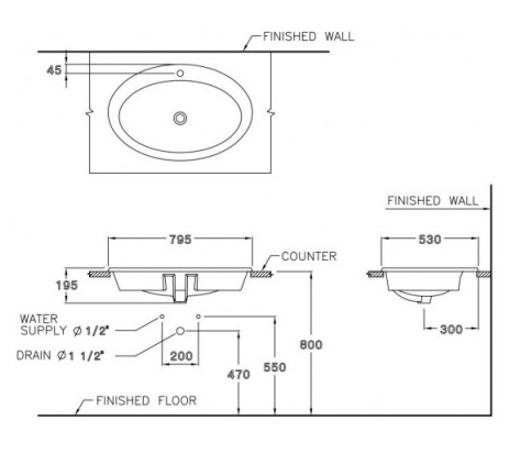 CHẬU RỬA LAVABO COTTO DƯƠNG BÀN DÒNG ELIPSE C019 - Ảnh 4