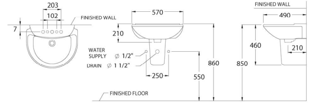 CHẬU RỬA MẶT COTTO - MÀU TRẮNG - C0237/C4201 - Ảnh 2