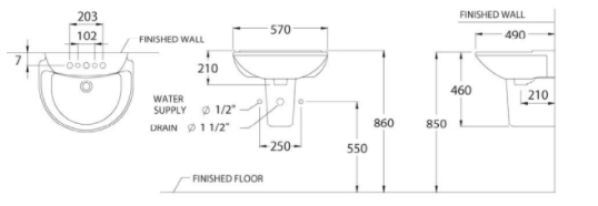 CHẬU RỬA MẶT COTTO - MÀU TRẮNG - C0237 - Ảnh 2