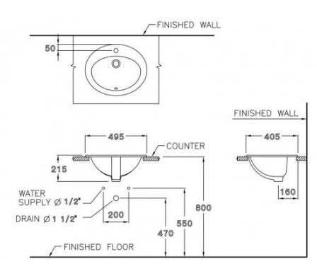 CHẬU RỬA LAVABO COTTO ÂM BÀN DƯƠNG VÀNH C029 - Ảnh 2