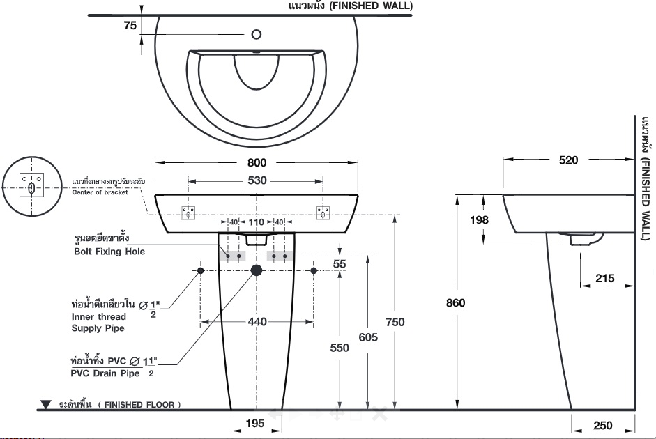 CHẬU RỬA MẶT COTTO - MÀU TRẮNG - C03047/C4104 - Ảnh 2