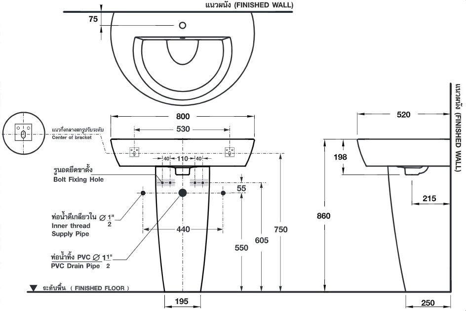 CHẬU RỬA MẶT COTTO - MÀU TRẮNG - C03047 - Ảnh 2