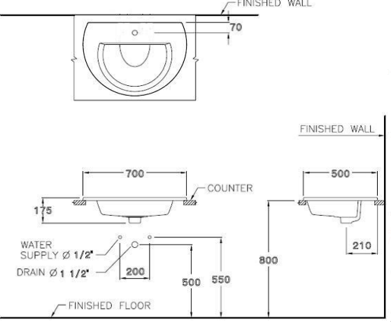 CHẬU RỬA MẶT COTTO - MÀU TRẮNG - C05717 - Ảnh 2