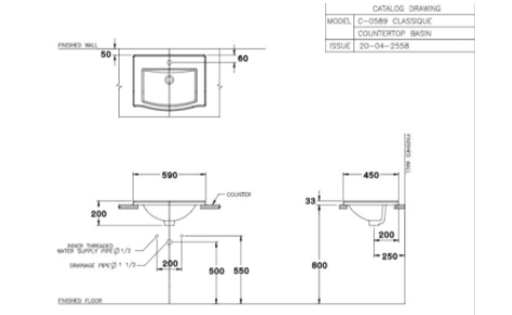 CHẬU RỬA LAVABO COTTO DƯƠNG VÀNH DÒNG CLASSIQUE COUNTER C05897 - Ảnh 4