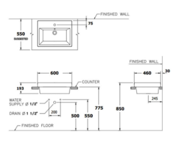 CHẬU RỬA MẶT COTTO - MÀU TRẮNG - C0902 - Ảnh 2