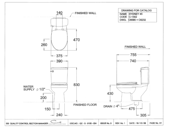 Bồn cầu hai khối, màu trắng - C1302 - Ảnh 2