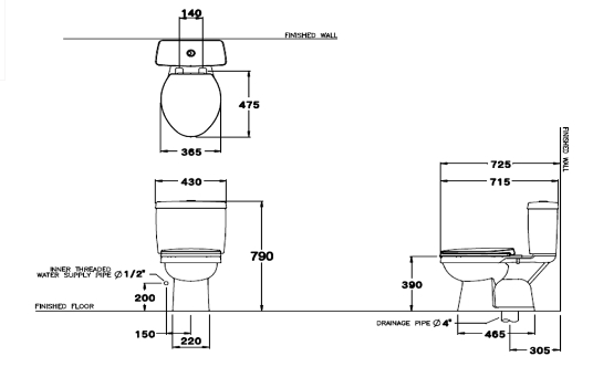 Bồn cầu hai khối, màu trắng - C13430 - Ảnh 2