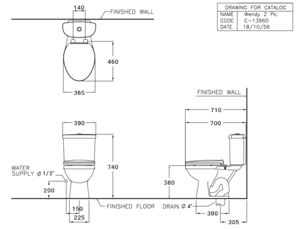 Bồn cầu hai khối, màu trắng - C13960 - Ảnh 2