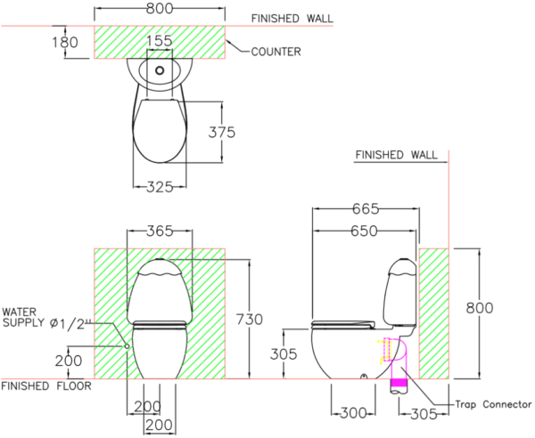 Bồn cầu hai khối, màu trắng - C15007LM - Ảnh 2